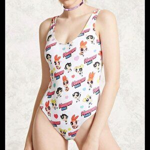 PowerPuff girls white one piece low back swimsuit